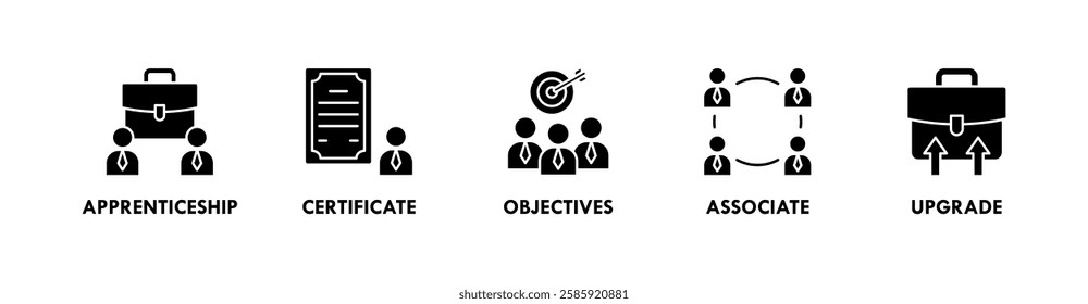 Trainee banner web icon illustration concept with icon of appretinceship, cerificate, objectives, associate, and upgrade