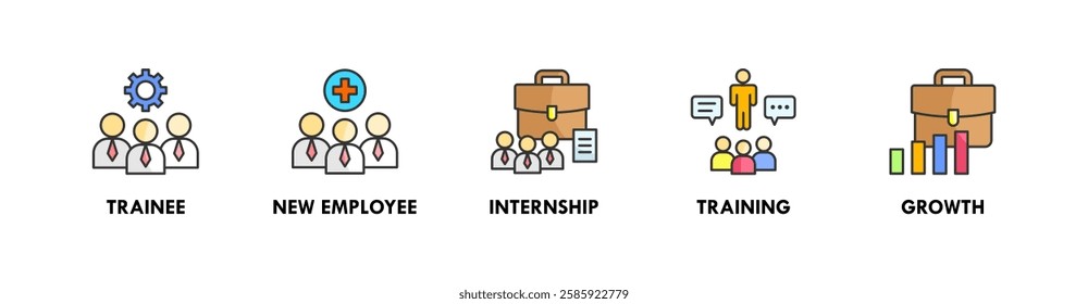 Trainee banner web icon illustration concept with icon of trainee, new employee, internship, training, and growth