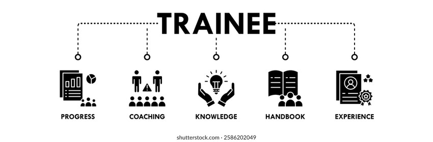 Trainee banner web icon illustration concept with icon of progress, coaching, knowledge, handbook, and experience