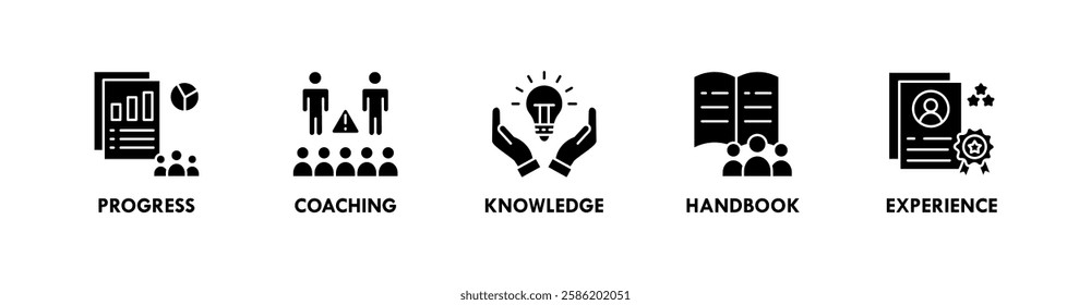 Trainee banner web icon illustration concept with icon of progress, coaching, knowledge, handbook, and experience