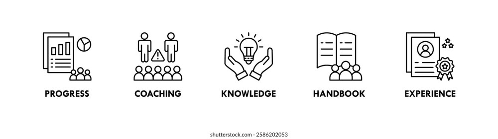 Trainee banner web icon illustration concept with icon of progress, coaching, knowledge, handbook, and experience