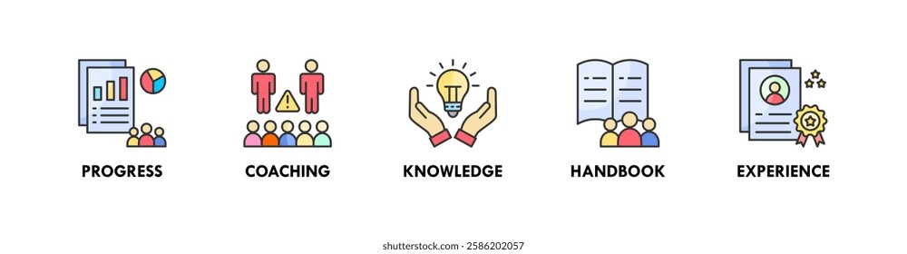 Trainee banner web icon illustration concept with icon of progress, coaching, knowledge, handbook, and experience