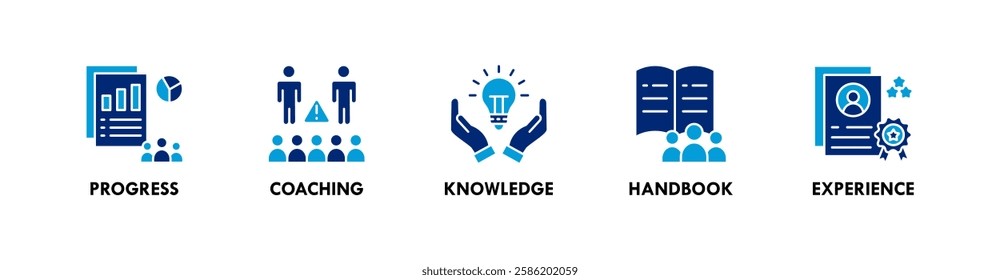 Trainee banner web icon illustration concept with icon of progress, coaching, knowledge, handbook, and experience