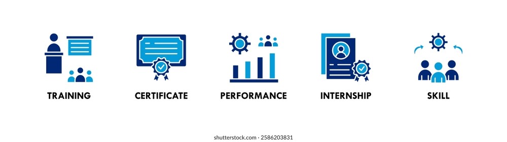 Trainee banner web icon illustration concept with icon of training, certificate, performance, internship, and skill