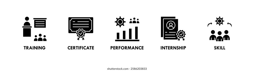 Trainee banner web icon illustration concept with icon of training, certificate, performance, internship, and skill