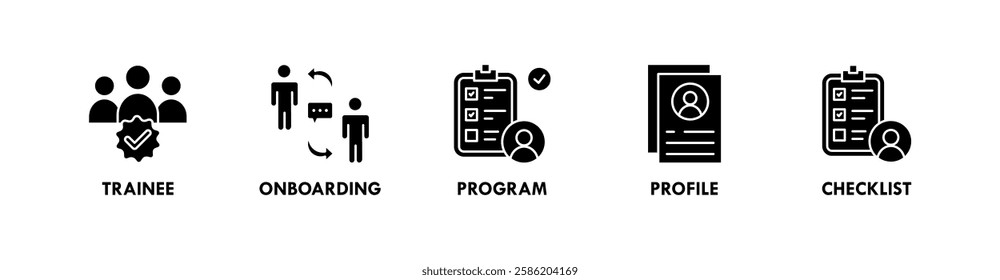 Trainee banner web icon illustration concept with icon of trainee, onboarding, program, profile, and checklist