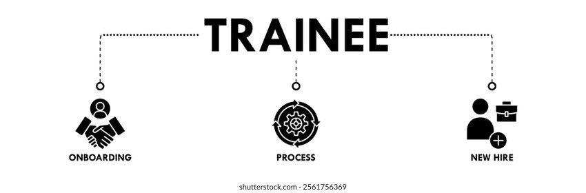 Trainee banner web icon vector illustration concept for internship training and learning program apprenticeship with an icon of onboarding, process, and new hire