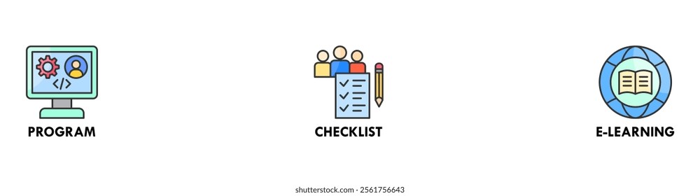 Trainee banner web icon vector illustration concept for internship training and learning program apprenticeship with an icon of program, checklist, and e learning