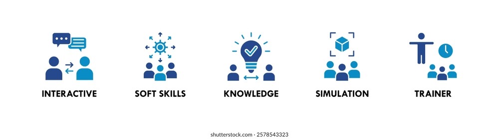 Trainee banner web icon vector illustration concept with icon of interactive, soft skills, knowledge, simulation, and trainer