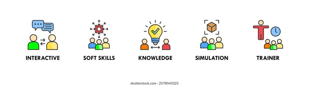 Trainee banner web icon vector illustration concept with icon of interactive, soft skills, knowledge, simulation, and trainer