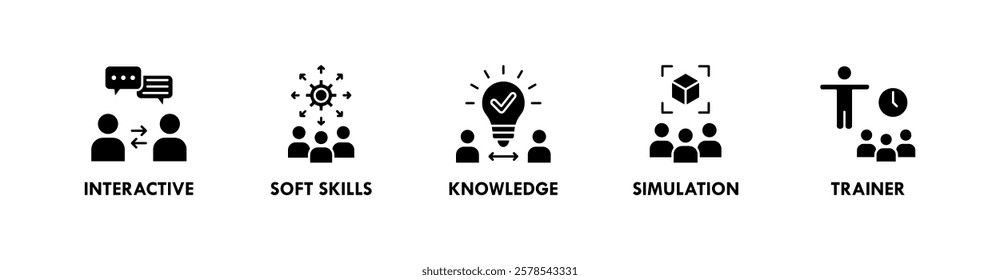 Trainee banner web icon vector illustration concept with icon of interactive, soft skills, knowledge, simulation, and trainer