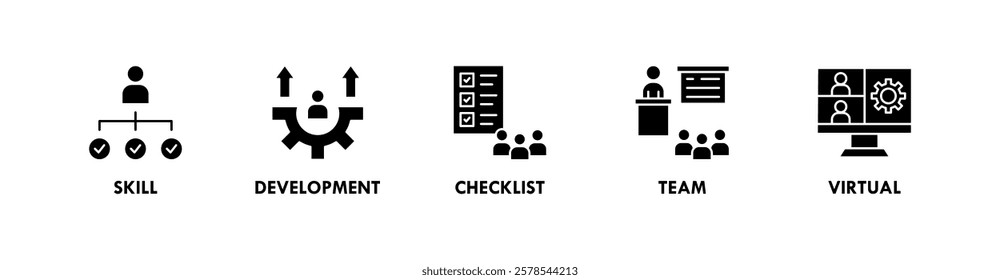 Trainee banner web icon vector illustration concept with icon of skill, development, checklist, team, and virtual