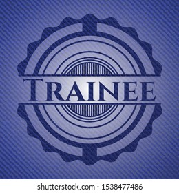 Trainee emblem with jean background. Vector Illustration. Detailed.
