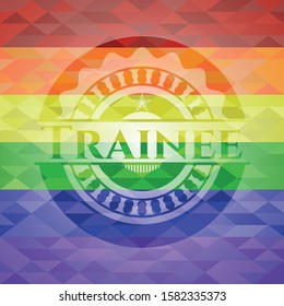 Trainee emblem on mosaic background with the colors of the LGBT flag