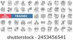 Trainee icon collection set. Containing learn skill, instruction, on the job training, gain knowledge, practical experience, entry level employee, trainee program, development icon. Simple line vector