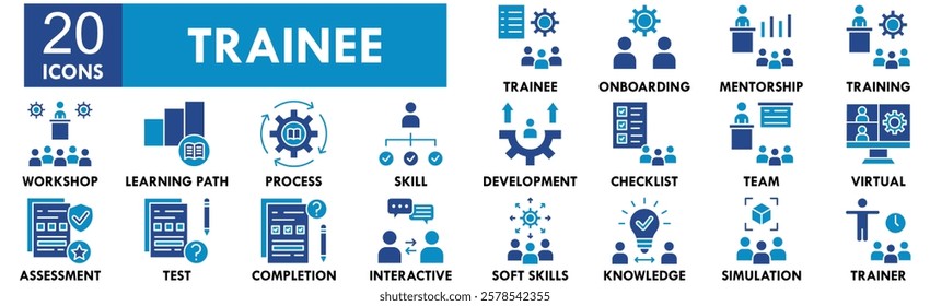 Trainee icon collection set. Containing design trainee, professional, work, learning, business