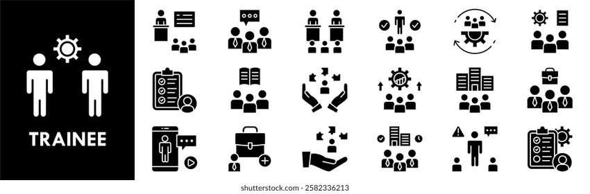 Trainee icon collection set. Containing design professional, work, job, employee, training