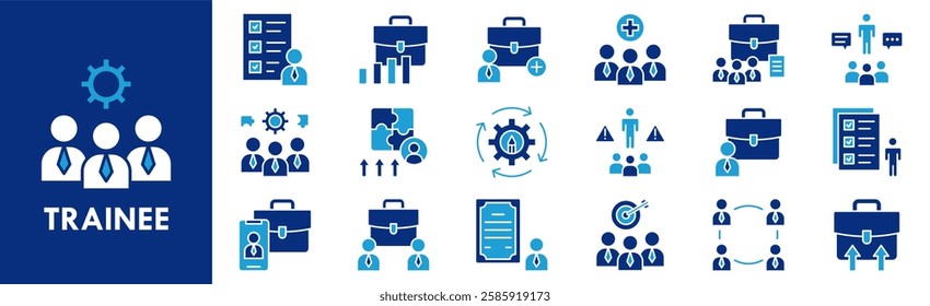 Trainee icon collection set. Containing design professional, work, training, employee, learning