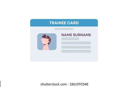 Trainee id card template. Identification card athlete and subscribes to fitness room plastic data badge secure with pass personal information character with photo and signature of vector identity.