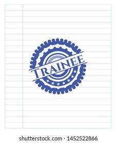 Trainee pen strokes emblem. Blue ink. Vector Illustration. Detailed.