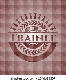 Trainee red seamless emblem or badge with abstract geometric polygonal pattern background.