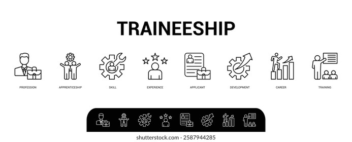 Traineeship banner web icon vector illustration concept for apprenticeship on job training program with icon of applicant, work experience, skills, internship, career, and profession 