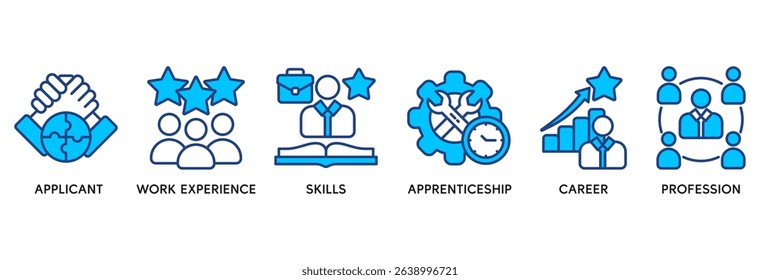 Traineeship icon set vector illustration concept relate to apprenticeship on job training program with icon of applicant, work experience, skills, internship, career, and profession