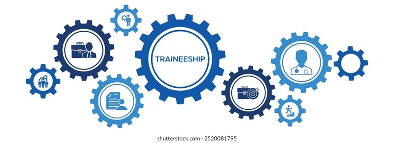 Conceito do ícone do programa de treinamento e estágio com aquisição de habilidades, experiência de trabalho e desenvolvimento de carreira