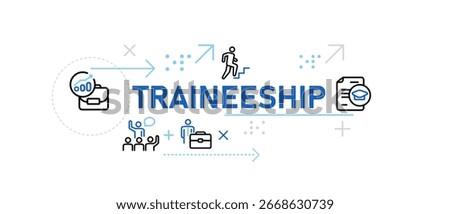 traineeship program internship apprenticeship conceptual banner illustration line icons representing earning and mentorship to career advancement professional training and development by company