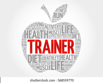 Trainer apple word cloud, health concept