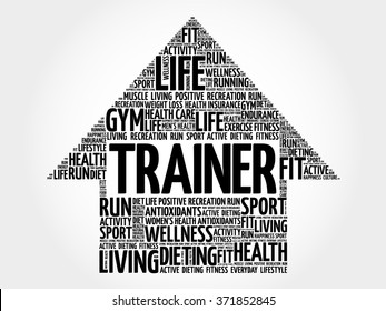 Trainer arrow word cloud, health concept