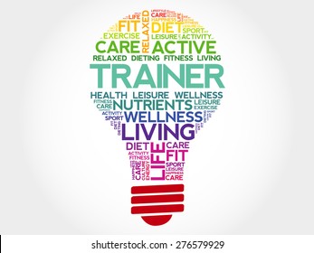 Trainer bulb word cloud, health concept