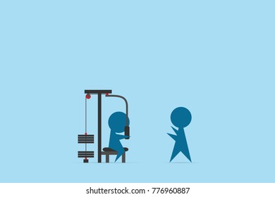 trainer coach man lifting weights with peck deck machine, health concept