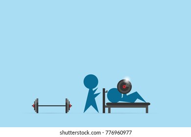 trainer coach man lifting weights over head, health concept