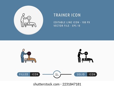 Trainersymbol einzeln auf weißem Hintergrund. Gym Coach Training Thin Line Symbol Stock Vektorgrafik für Mobile App und Web Design.