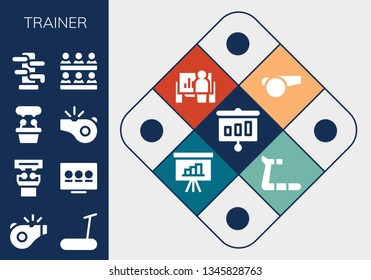 trainer icon set. 13 filled trainer icons.  Simple modern icons about  - Presentation, Referee, Treadmill, Whistle, Wing chun, Classroom