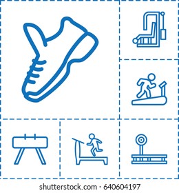 Trainer icon. set of 6 trainer outline icons such as treadmill, trainers, fintess equipment, man on treadmill