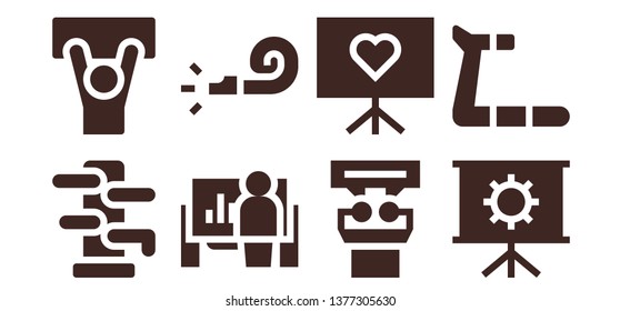 trainer icon set. 8 filled trainer icons.  Simple modern icons about  - Wing chun, Demonstration, Presentation, Whistle, Treadmill