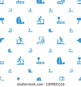 trainer icons pattern seamless white background. Included editable filled man on treadmill, gym equipment, treadmill, fintess equipment icons. trainer icons for web and mobile.