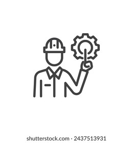 IT Trainer line icon. linear style sign for mobile concept and web design. Person with a gear outline vector icon. IT training and education symbol, logo illustration. Vector graphics
