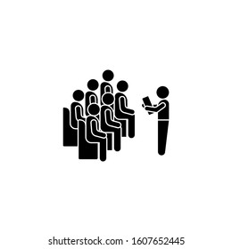 Trainer notebook sitting icon. Simple business indoctrination icons for ui and ux, website or mobile application