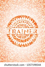Trainer orange tile background illustration. Square geometric mosaic seamless pattern with emblem inside.