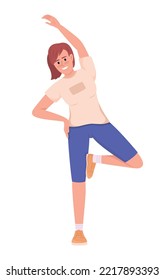 Trainer showing sports exercise semi flat color vector character. Active lifestyle. Editable figure. Full body person on white. Simple cartoon style illustration for web graphic design and animation