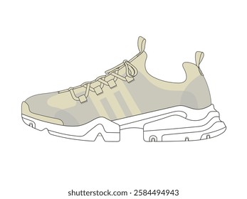 Trainer sneakers for men vector design mockup template technical flat drawing.
