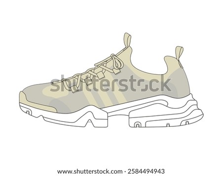 Trainer sneakers for men vector design mockup template technical flat drawing.