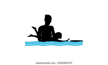 Trainer woman teaches a swim small child, high quality vector