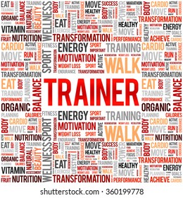 Trainer word cloud background, health concept