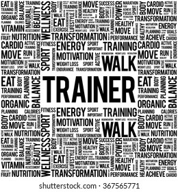 Trainer word cloud background, health concept