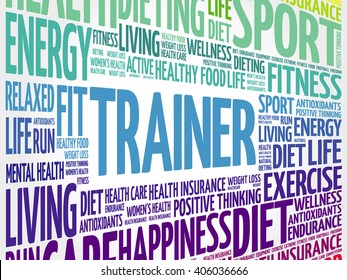 Trainer word cloud background, health concept