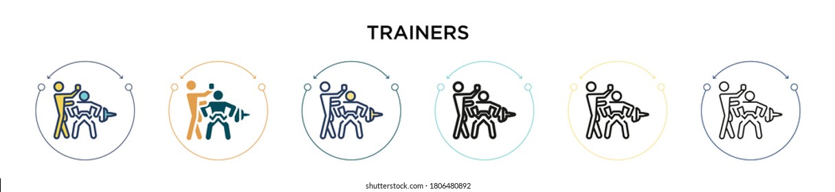 Trainers icon in filled, thin line, outline and stroke style. Vector illustration of two colored and black trainers vector icons designs can be used for mobile, ui, web